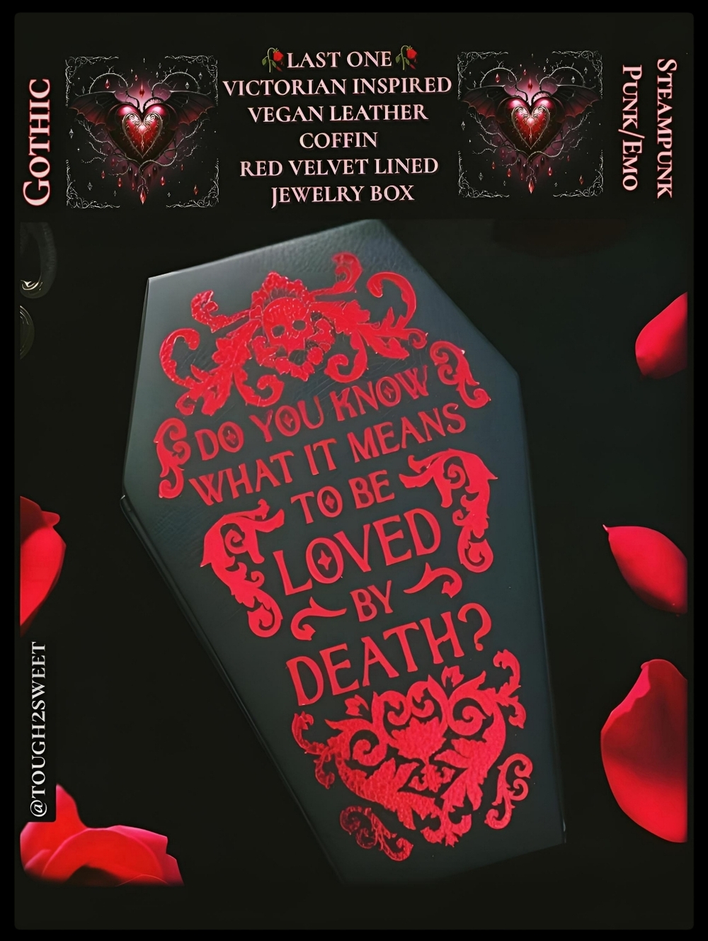 🆕️LAST 1🌹VICTORIAN INSPIRED VEGAN LEATHER COFFIN RED VELVET LINED JEWELRY BOX